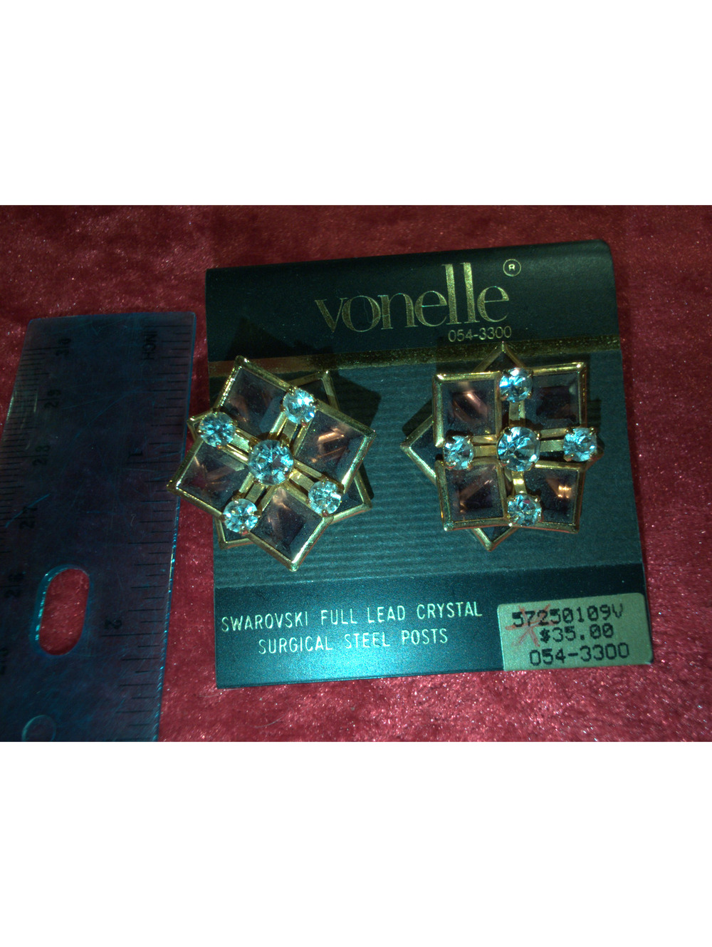Vonelle Swarovski Full Lead Crystal Stud Earrings with Surgical Steel Posts